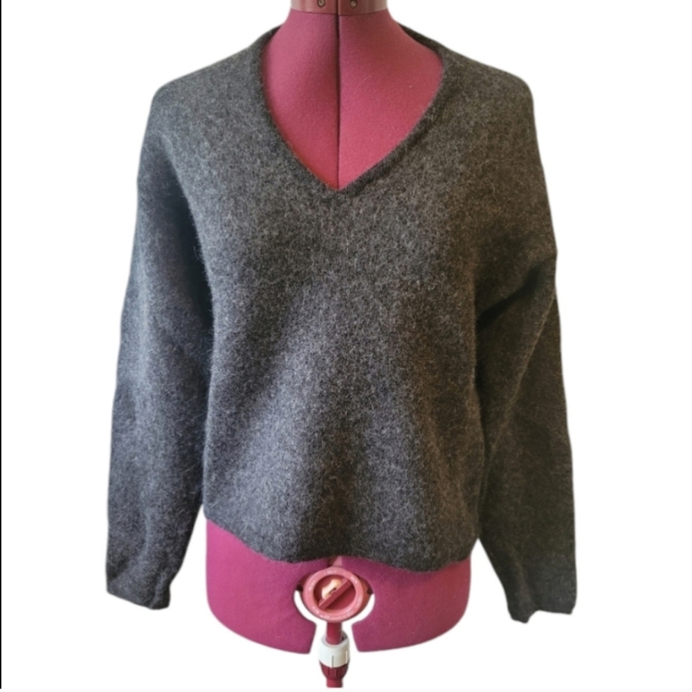 RIGOR Thick Knit 100% Baby Alpaca Unique Cozy V-Neck Longsleeved Sweater, Size S